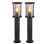 Lot de 2 lampadaires d'extérieur avec détecteur de mouvement, noir et acier inoxydable, H 60 cm