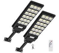 Lot de 2 lampadaires solaires à LED avec télécommande - 600 W 6500 K - Avec détecteur de mouvement - Du crépuscule à l'aube - IP65 - Étanche - Pour rue, garage