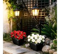 Lot de 2 lampadaires solaires avec pot de fleurs - Étanches - 2 en 1 - Poteau autonome avec piquet, lampe décorative d'extérieur pour allée, décoration de cour avant (noir)