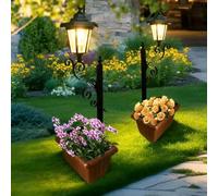 Lot de 2 lampadaires solaires avec pot de fleurs - Étanches - 2 en 1 - Poteau autonome avec piquet, lampe décorative d'extérieur pour allée, décoration de cour avant (marron1)