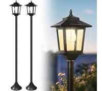 Lot de 2 lampadaires solaires de 160 cm - Étanches - Lampes d'extérieur - Lampadaire décoratif vintage pour terrasse, jardin, cour, allée, porte avant/arrière - Blanc chaud - Ampoule remplaçable