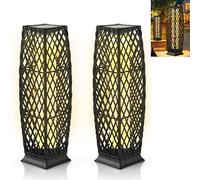 Lot de 2 lampadaires solaires en rotin, 25 lanternes d'extérieur résistantes aux intempéries, pour décoration de jardin, balcon et terrasse, 68 cm, design autonome