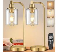 Lot de 2 Lampe de Table Sans Fil Rechargeable USB, Lampe de Chevet Tactile avec Télécommande, 8000mAh, Dimmable Lampe de Bureau à Piles Abat-Jour Verre, Lampe de Table pour Chambre, Salon, Hôtel, Doré