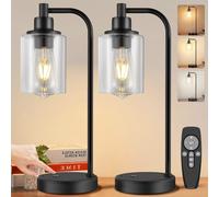 Lot de 2 Lampe de Table Sans Fil Rechargeable USB, Lampe de Chevet Tactile Dimmable avec Télécommande, Lampe de Bureau à Piles 8000mAh, Abat-Jour Verre, Lampe de Table pour Chambre, Salon, Hôtel, Noir