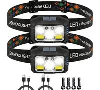 Lot de 2 Lampe Frontale LED Rechargeable USB 2000 Lumens Torche Frontale Léger IPX6 Étanche avec Capteur de Mouvement 6 Modes d'Éclairage Lampe Frontale pour Camping Pêche Cyclisme Randonnée Course