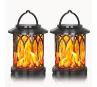 Lot de 2 Lampe Solaire Exterieur Jardin Suspendue, IP65 Étanche, Lanterne Solaire Extérieure LED, Effets de Flammes Réalistes, Decoration Jardin Exterieur pour Camping/Terrasse/Balcon/Pelouse
