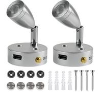 Lot de 2 Lampes 12V à Intensité Variable avec USB 3-6000K, Spot LED 3W pour Camping Car, avec Interrupteur Réglable