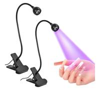 Lot de 2 lampes à ongles de bureau à clipser, alimentées par USB, design col de cygne réglable, noir, lumière polyvalente pour durcir le gel à ongles
