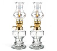 Lot de 2 lampes à pétrole en verre pour intérieur - Luminosité réglable - Vintage - Lampe à pétrole - Lampe à pétrole rétro ouverte - Lampe à pétrole - Lampe à pétrole - Lampe à pétrole pour jardin