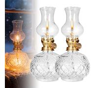 Lot de 2 lampes à pétrole en verre pour intérieur - Luminosité réglable - Vintage - Lampe à pétrole vintage - Lampe à huile à pétrole - Lampe à pétrole rétro ouverte - Lampe à pétrole - Lampe à
