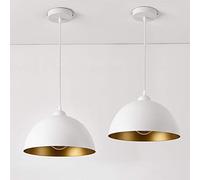 Lot de 2 Lampes à Suspension Éclairage Intérieur Hauteur Réglable Métal Diamètre 30 cm Blanc Doré