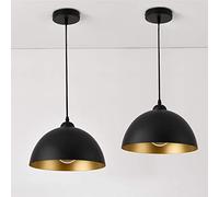 Lot de 2 Lampes à Suspension Éclairage Intérieur Hauteur Réglable Métal Diamètre 30 cm Noir Doré