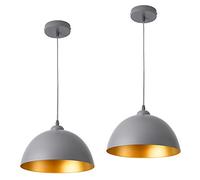 Lot de 2 Lampes à Suspension Éclairage Intérieur Hauteur Réglable Métal E27 Diamètre 30 cm Gris Doré