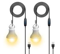 Lot de 2 lampes de camping LED USB rechargeables 7 W - Lampe de tente à intensité variable - 3 modes d'éclairage 2700-5000 K - Lumière d'urgence avec crochet - Fonctionne avec piles - Lanterne
