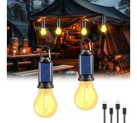 Lot de 2 lampes de camping rechargeables - Lampe solaire LED étanche avec 3 modes d'éclairage - Design à crochet confortable - Pour le camping, les pannes de courant, les urgences
