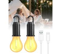 Lot de 2 lampes de camping rechargeables pour tente, 3 modes d'éclairage, lampes de tente pour camping à suspendre avec crochet, lanterne de camping LED pour camping, randonnée, randonnée, panne
