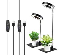 Lot de 2 lampes de culture pour plantes d'intérieur, 48 LED à spectre complet avec base amovible réglable en hauteur, 3 modes de couleur, 10 niveaux de luminosité, minuterie automatique 3/9/12 heures