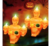 Lot de 2 lampes de décoration en forme de tête de mort - Lampe LED pour Halloween - Tête de mort - Veilleuse pour enfants - Squelette - Lanterne - Pour intérieur et extérieur - Salon - Chambre à