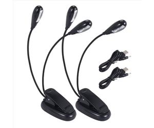 Lot de 2 lampes de lecture LED à pince pour pupitre de musique, avec double bras et orientation réglable à 360, idéales pour lire au lit.