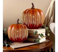 Lot de 2 lampes de nuit étoilée lumineuses, veilleuse en verre avec minuterie, décoration d'automne et de moisson, pour la table à la maison ou dans un style maison de campagne (orange S + L)