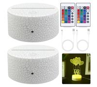 Lot de 2 lampes de nuit LED 3D - Socle LED avec télécommande et câble USB - Lampe illusion 3D - 7 couleurs - Intensité variable - Lampe de décoration pour chambre d'enfant, chambre à coucher, salon