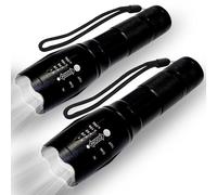 Lot de 2 lampes de poche d'urgence noires 13 cm | Lampe torche LED super lumineuse - 5 modes | Lampe de poche résistante à l'eau zoomable | Lampe torche de camping pour randonnée en plein air - Cadeau