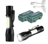 Lot de 2 lampes de poche LED, 2000 lumens, 3 modes, lampe de poche LED rechargeable avec lumière latérale COB extrêmement lumineuse, portable, étanche, mini lampe de poche LED en aluminium pour