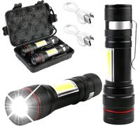 Lot de 2 lampes de poche LED 2000 lumens ultra lumineuses COB - Mini lampe de poche rechargeable par USB - Avec boîte en plastique - 3 modes - Portable - Étanchéité IPX5 - Pour l'extérieur, le