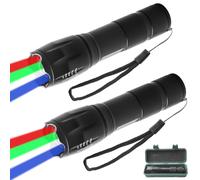 Lot de 2 lampes de poche LED 4 en 1 multicolores avec rouge, vert, bleu, lumière blanche, lampe de poche rechargeable USB, lampe torche étanche pour camping, urgence, aventure en plein air