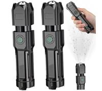 Lot de 2 lampes de poche LED haute luminosité, étanche, longue portée, avec zoom télescopique, 3 modes d'éclairage, lampes de poche rechargeables longue durée pour la randonnée et le camping