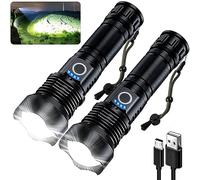 Lot de 2 lampes de poche rechargeables 90 000 lumens - Lampe de poche LED super lumineuse avec 5 modes, durée de vie de 12 heures, haute puissance pour une utilisation domestique et extérieure