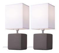 Lot de 2 lampes de table céramique marron textile abat-jour lampes de chevet blanches, 1x E14 LED 4 watts 320 lumens, LxPxH 13x11x29cm, salon chambre