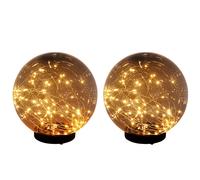 Lot de 2 lampes de table d'extérieur solaires à LED guirlandes lumineuses de jardin projecteurs à billes lampe de parc fumée