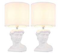 Lot de 2 lampes de table, lampe de chambre, blanche, céramique et tissu, H 33 cm