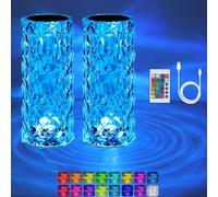 Lot de 2 lampes de table LED en cristal - Diamant acrylique - Intensité variable - Avec télécommande - Changement de couleur RVB - 2000 mAh - 16 couleurs - Pour chambre à coucher, salon, recherche de