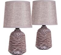 lot de 2 lampes de table ou de chevet BRUBAKER 27,5 cm Marron Céramique Pieds de lampe avec structure et abat-jour en lin