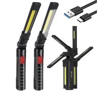 Lot de 2 lampes de travail LED - Batterie rechargeable par USB - Avec aimant et crochet - Lampe de poche - Lampe de travail COB - Pour atelier, voiture, camping, cadeaux pour hommes