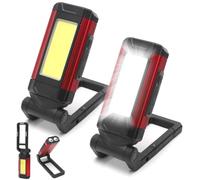 Lot de 2 lampes de travail LED COB ultra lumineuses et lampe de poche LED avec pied magnétique et batterie externe, lumière de secours rouge, lampe d'inspection rechargeable pour voiture, réparation