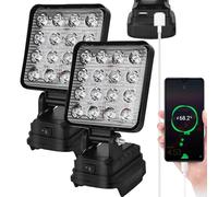 Lot de 2 lampes de travail LED sans fil pour Makita 18 V - 27 W - Projecteur LED portable - Projecteur de chantier avec charge USB (pas de batterie)