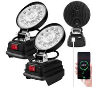 Lot de 2 lampes de travail LED sans fil pour Makita 18 V - 40 W - Projecteur LED portable sans fil avec charge USB - Projecteur de chantier (pas de batterie)