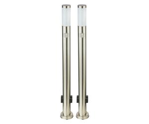 Lot de 2 lampes debout d'extérieur avec détecteur de mouvement 2x prises de courant Éclairage de jardin Entrée Cour Colonnes Lampes debout