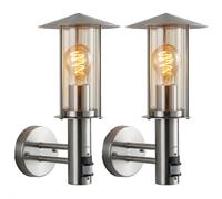 Lot de 2 lampes d'extérieur, appliques murales, lampes de jardin, détecteurs de mouvement, argent, acier inoxydable, H 33 cm