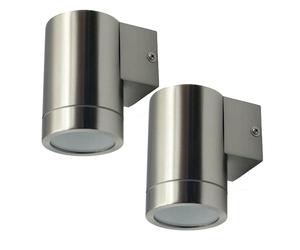 Lot de 2 lampes d'extérieur de façade rondes appliques murales vers le bas en acier inoxydable spots de véranda argent 1-flg