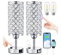 Lot de 2 lampes en verre à contrôle tactile avec port USB C + A et sortie CA, 3-Way Dimmable Nightstand Touch Lamp, Modern Bedside Table Lamp for Bedroom (Bbulbs Included)