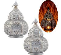 Lot de 2 lampes et lanternes Marrakech en métal de 30 cm - Lampe de table Mahana blanc comme décoration orientale