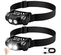 Lot de 2 lampes frontales LED rechargeables - Étanche IP66 - Avec 4 modes d'éclairage - Magnétique - Léger - Pour le camping, la pêche, le jogging