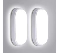 Lot de 2 lampes LED 18 W pour pièces humides IP65 - Étanche - Blanc netural 4000 K - Plafonnier ovale pour couloir, cave, jardin, salle de bain, mur extérieur