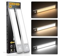 Lot de 2 lampes LED pour placard, 76 LED avec détecteur de mouvement à l'intérieur, 1500 mAh USB rechargeables pour placard, lumières sans fil