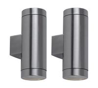 Lot de 2 lampes murales d'extérieur robustes en acier inoxydable pour terrasse en verre lumières argentées à 2 flammes