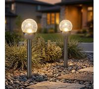 2x Lampe Solaire Extérieure Boule Spots à Encastrer Verre Brisé Argent LED H